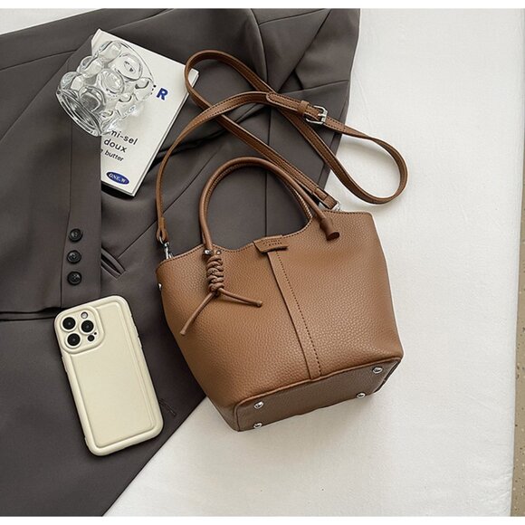 Brand New Women Faux Leather Bucket Shoulder Messager Handbag /Brown - Picture 3 of 5